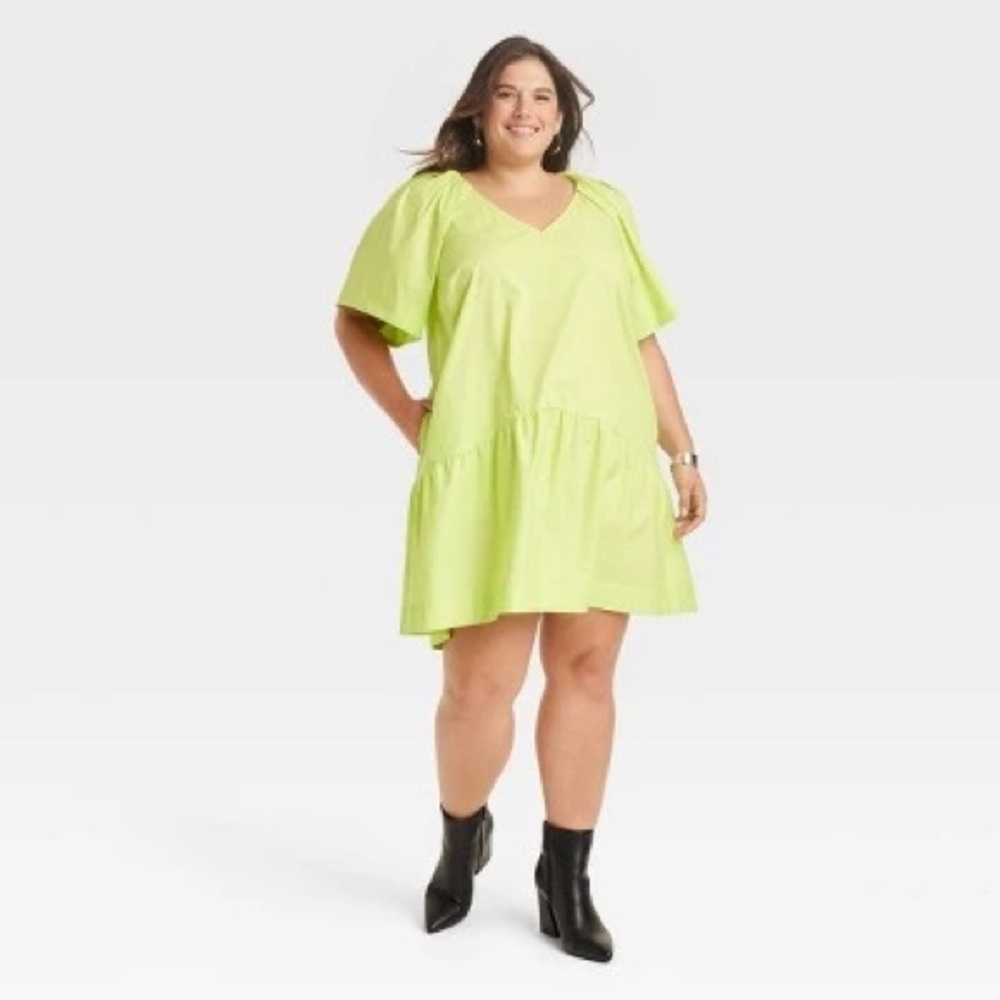 Flutter Short Sleeve Mini Poplin Dress